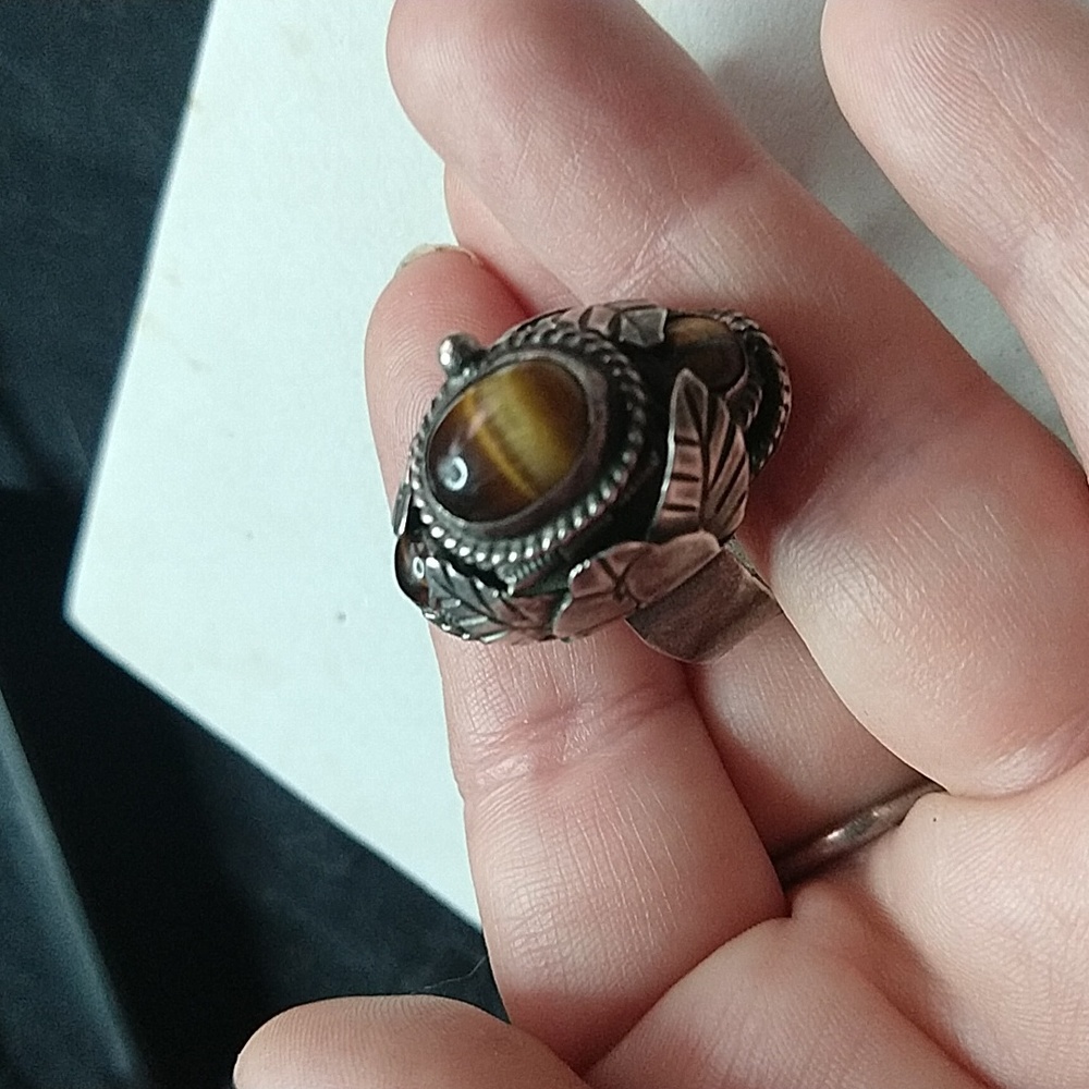 Vintage taxco poison ring sterling silver 925 floral leaf adjustable gemstone